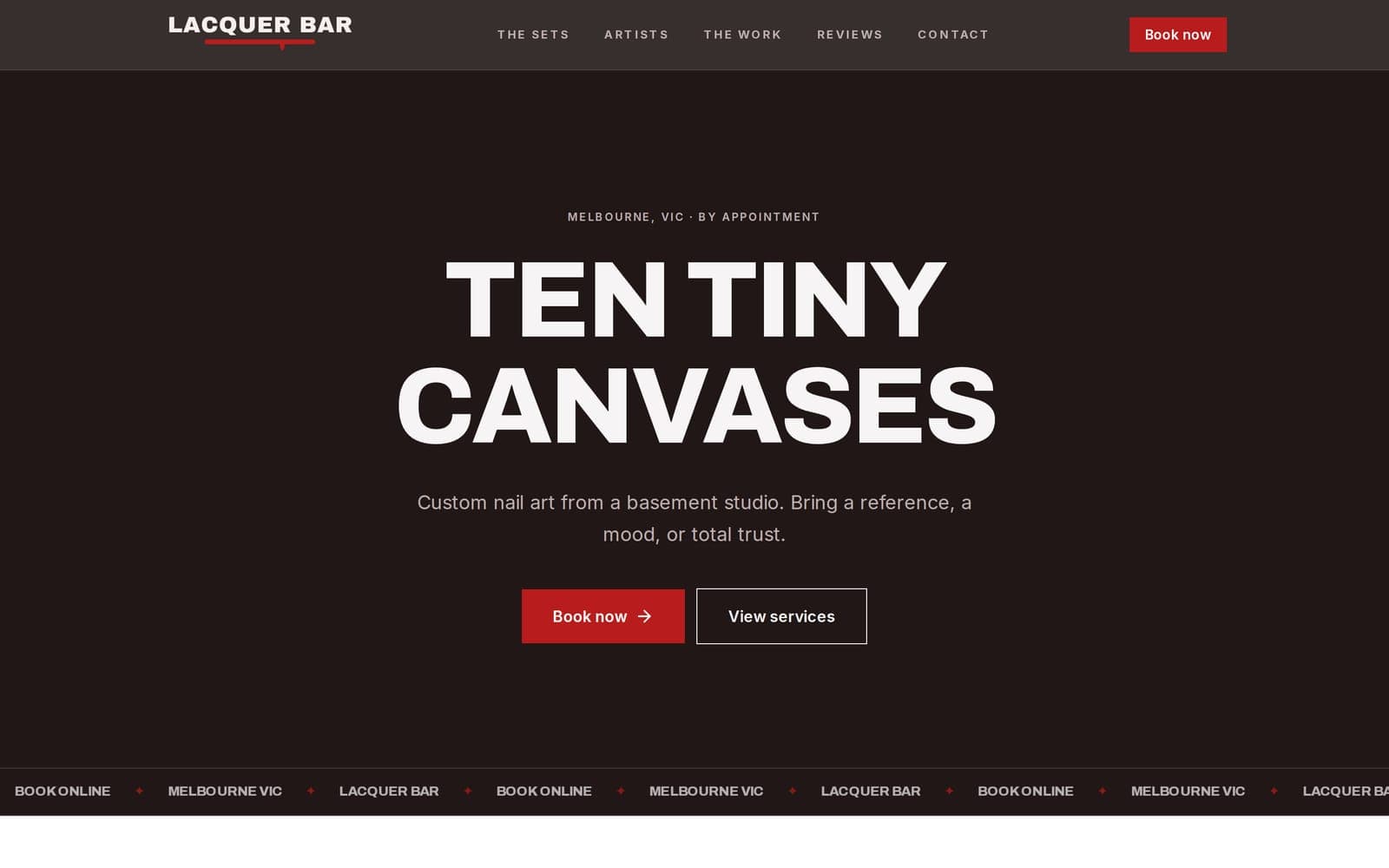 Lacquer Bar website on desktop