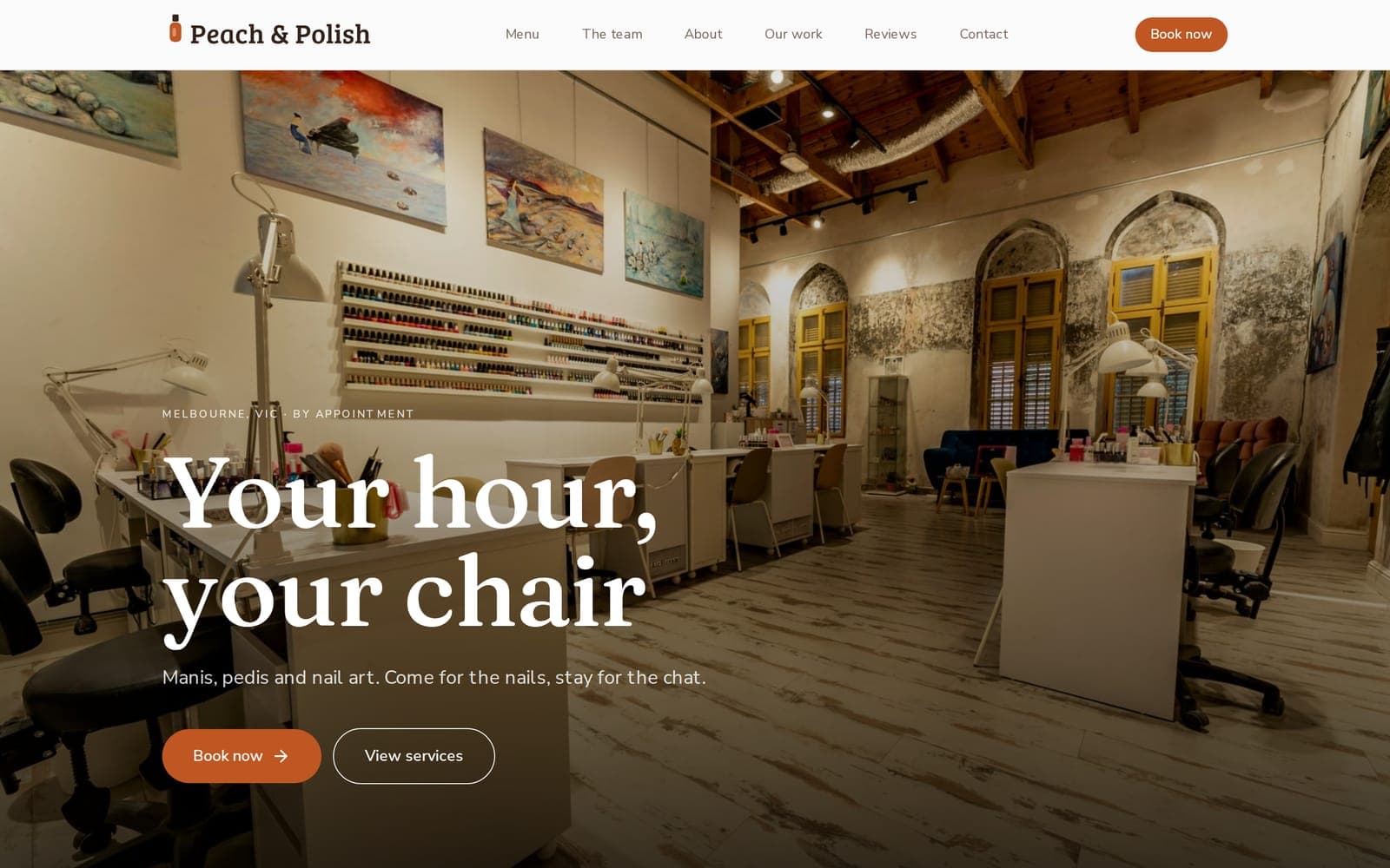 Peach & Polish website on desktop
