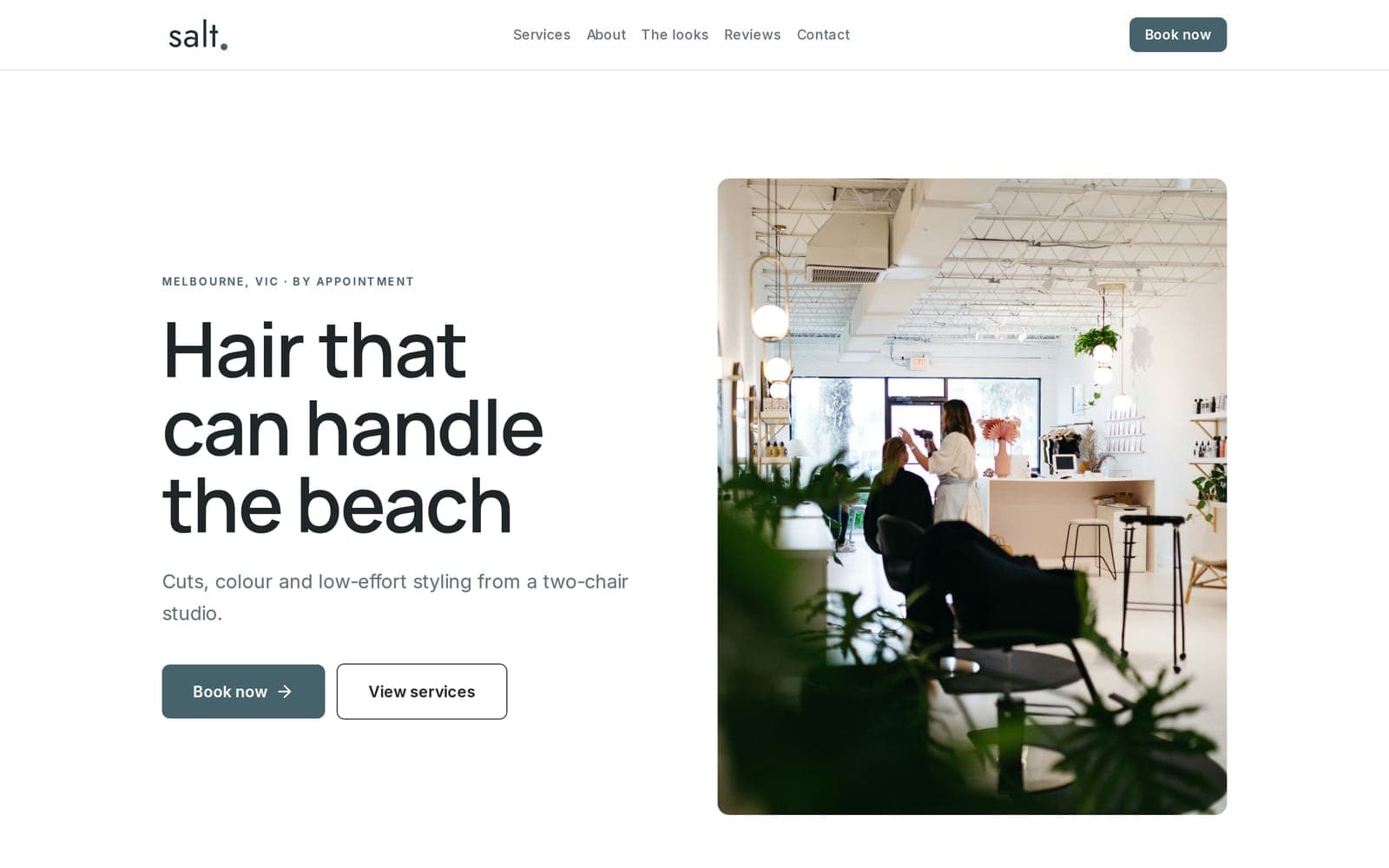 Salt Hair Studio website on desktop